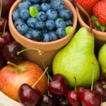 blueberries, pear, apple, cherries, strawberries